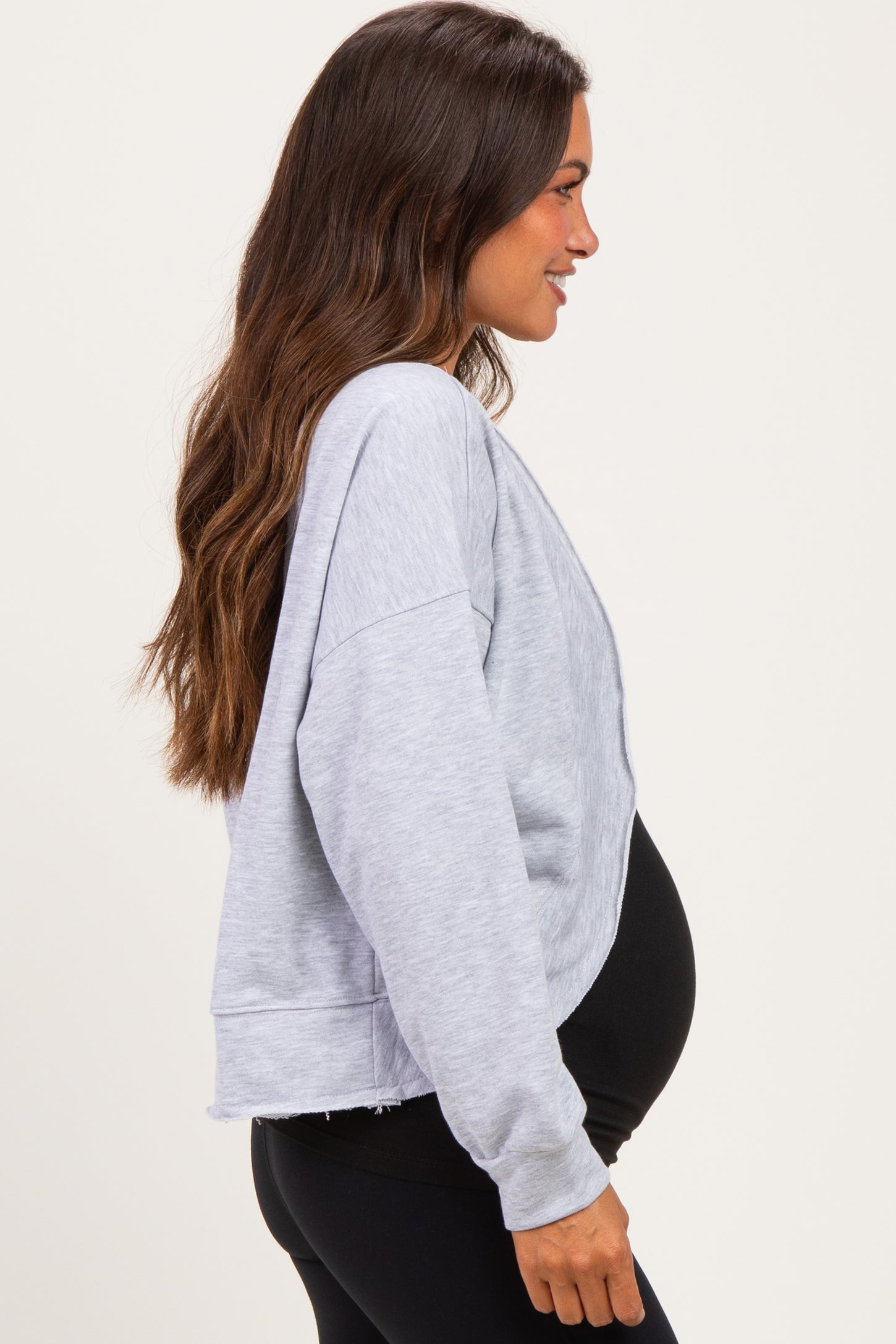 Heather Grey French Terry Maternity Shrug Cardigan