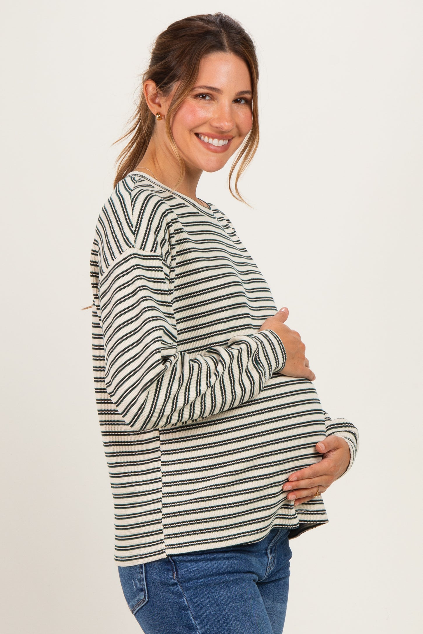 Hunter Green Striped Maternity Long Sleeve Top