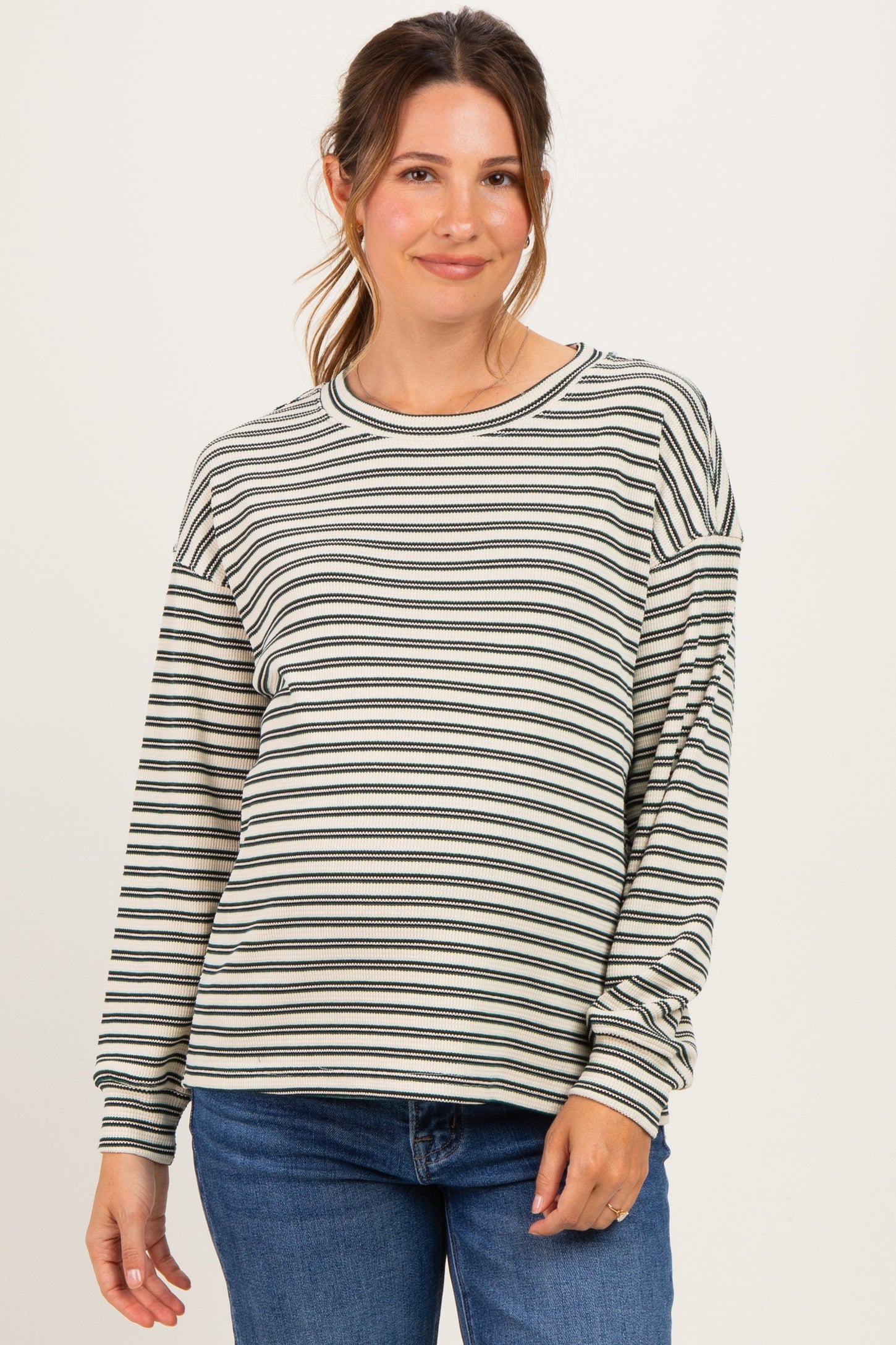 Hunter Green Striped Maternity Long Sleeve Top