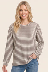 Brown Striped Long Sleeve Top