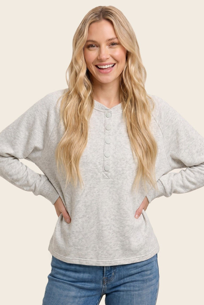Ash Grey Half Snap Button Up Maternity Pullover