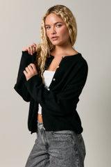 Black Classic Crew Neck Button Cardigan