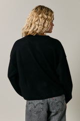 Black Classic Crew Neck Button Cardigan