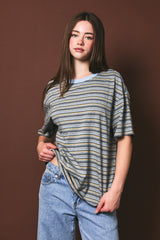 Heather Grey Multi Striped Oversized Maternity Short Sleeve Tee