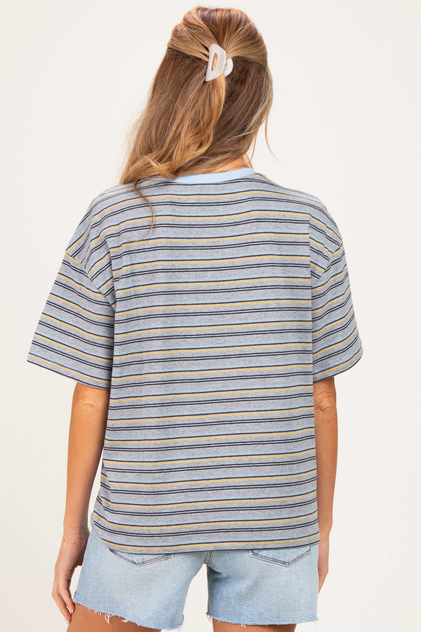 Heather Grey Multi Striped Oversized Maternity Short Sleeve Tee