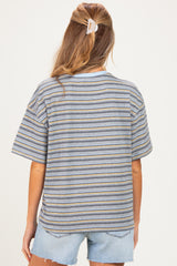 Heather Grey Multi Striped Oversized Maternity Short Sleeve Tee