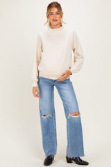 Cream Mock Neck Drop Shoulder Maternity Sweatshirt