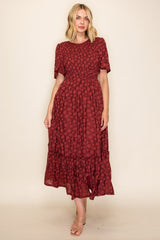 Merlot Smocked Bodice Tiered Dress