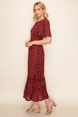 Merlot Smocked Bodice Tiered Dress