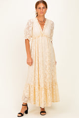 Ivory Floral Lace V-Neck Maternity Maxi Dress