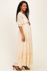 Ivory Floral Lace V-Neck Maternity Maxi Dress