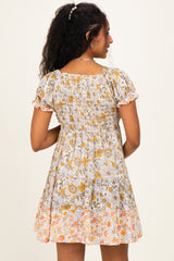 Lemon Mixed Floral V-Neck Smocked Maternity Mini Dress