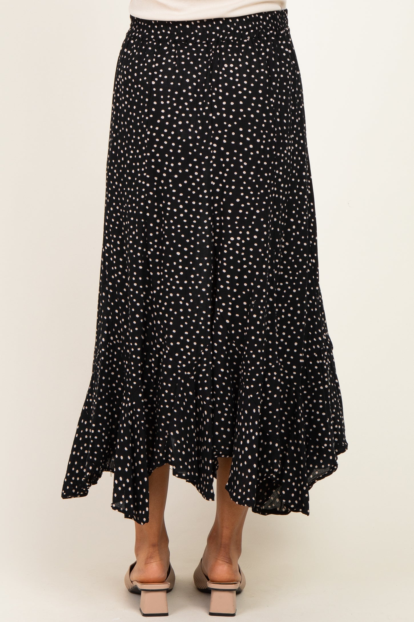 Black Polka Dot Ruffle Hem Maternity Maxi Skirt