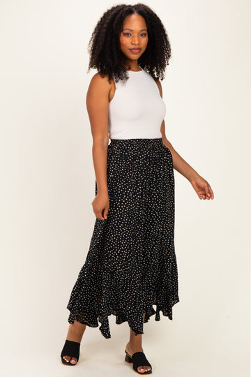 Black Polka Dot Ruffle Hem Maxi Skirt