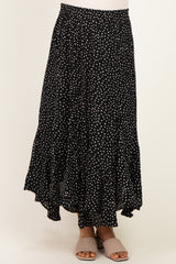 Black Polka Dot Ruffle Hem Maternity Maxi Skirt
