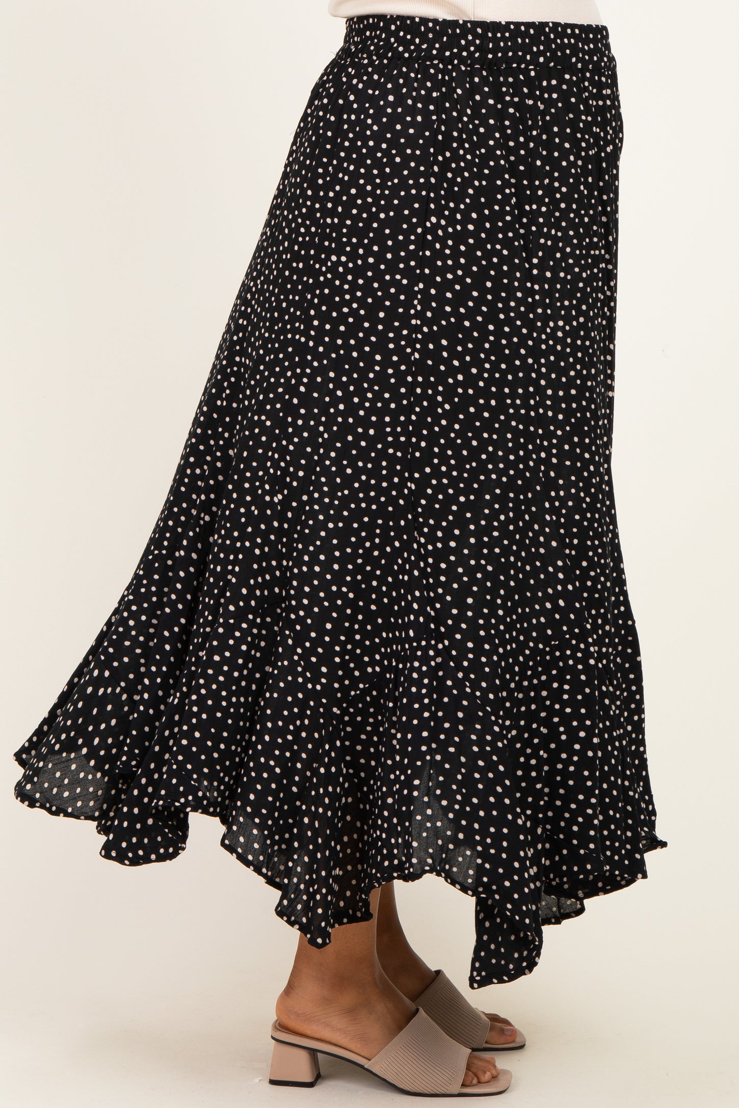 Black Polka Dot Ruffle Hem Maternity Maxi Skirt