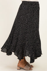 Black Polka Dot Ruffle Hem Maternity Maxi Skirt