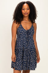 Navy Floral Front Tie Mini Dress