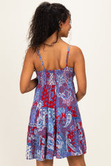 Blue Floral Paisley Patchwork Print Maternity Mini