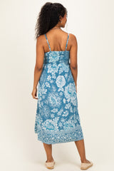 Cornflower Blue Twist Front Cut Out Maternity Midi Dress