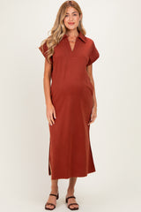 Clay Collared Short Sleeve Maternity Midi Dress