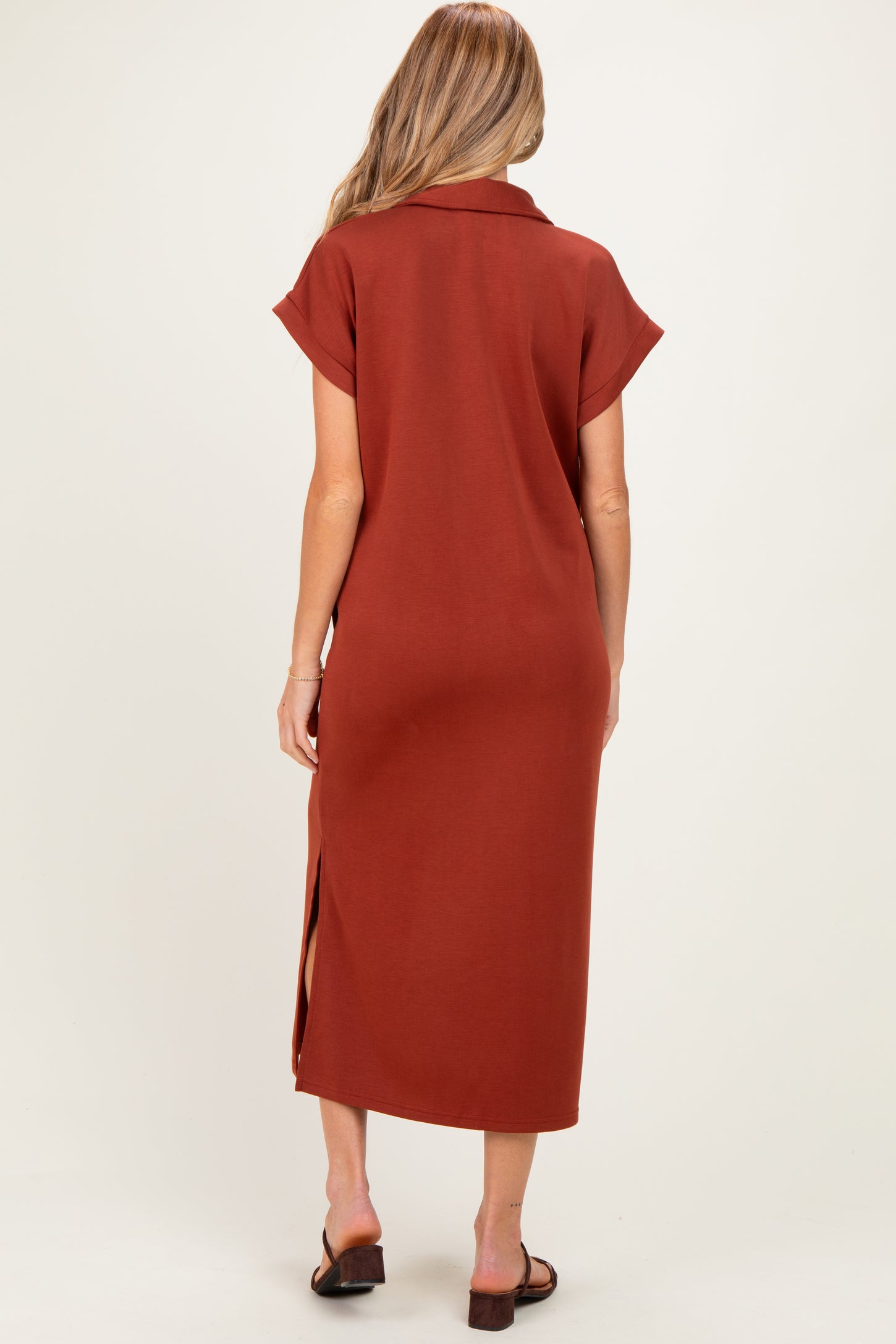 Clay Collared Short Sleeve Maternity Midi Dress