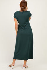 Forest Green Side Tie Short Sleeve Midi Dress