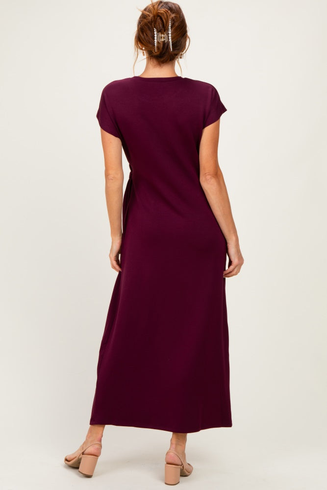 Wine Side Tie Short Sleeve Midi Dress