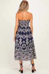 Navy Damask Strapless Maternity Midi Dress