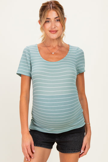 Jade Stripe Ruching Short Sleeve Maternity Top