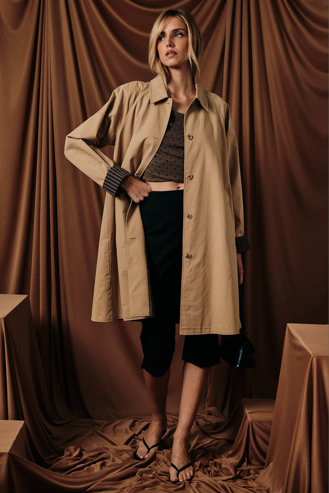 Tan Relaxed Fit Midi Button Maternity Trench Coat