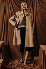 Tan Relaxed Fit Midi Button Maternity Trench Coat