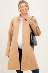 Tan Relaxed Fit Midi Button Maternity Trench Coat
