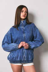 Dark Denim Zipper Front Oversized Maternity Jacket