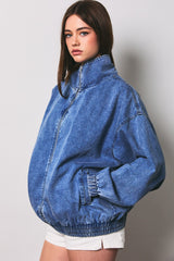 Dark Denim Zipper Front Oversized Jacket