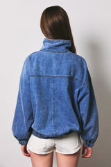 Dark Denim Zipper Front Oversized Jacket