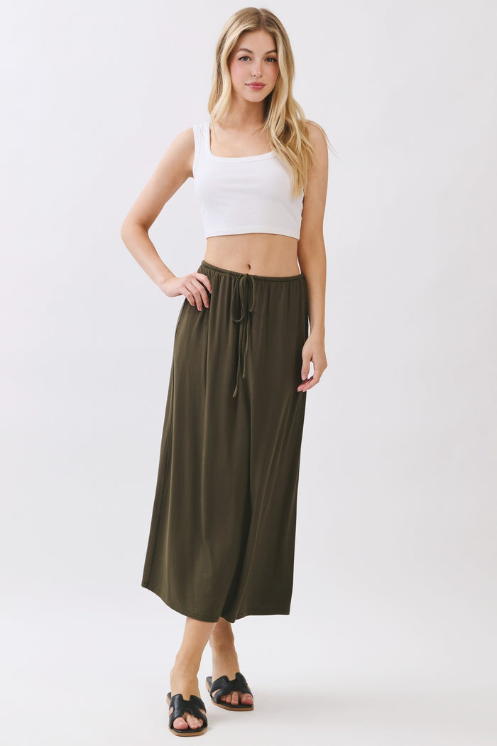 Olive Front Tie Maternity Maxi Skirt