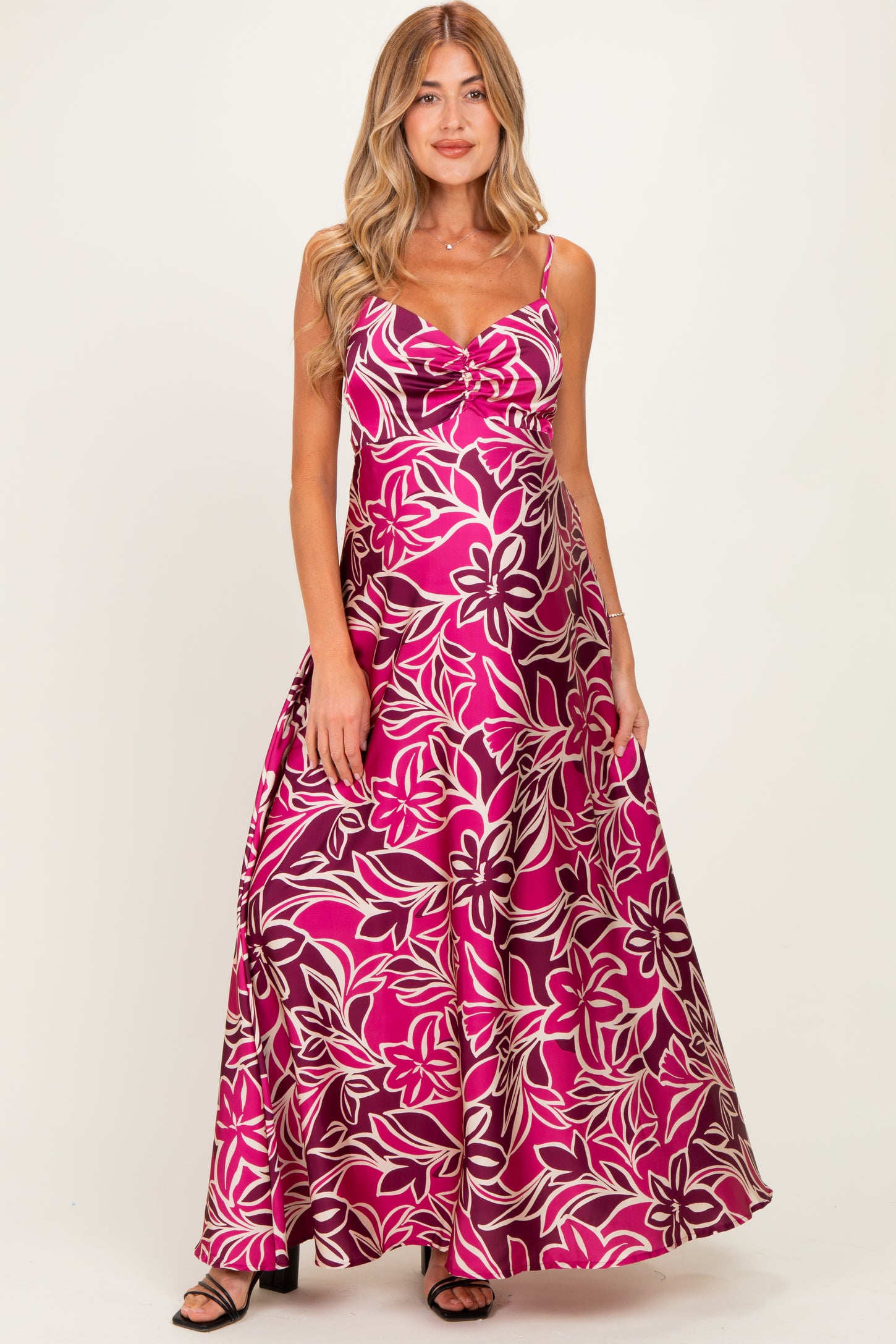 Berry Floral Sleeveless Maternity Maxi Dress