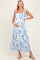 Light Blue Floral Shoulder Tie Maternity Midi Dress
