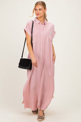 Pink Chambray Maxi Shirt Dress