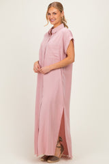 Pink Chambray Maxi Shirt Dress