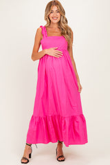Hot Pink Cutout Tie Back Maternity Midi Dress