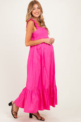 Hot Pink Cutout Tie Back Maternity Midi Dress