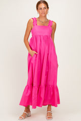 Hot Pink Cutout Tie Back Maternity Midi Dress