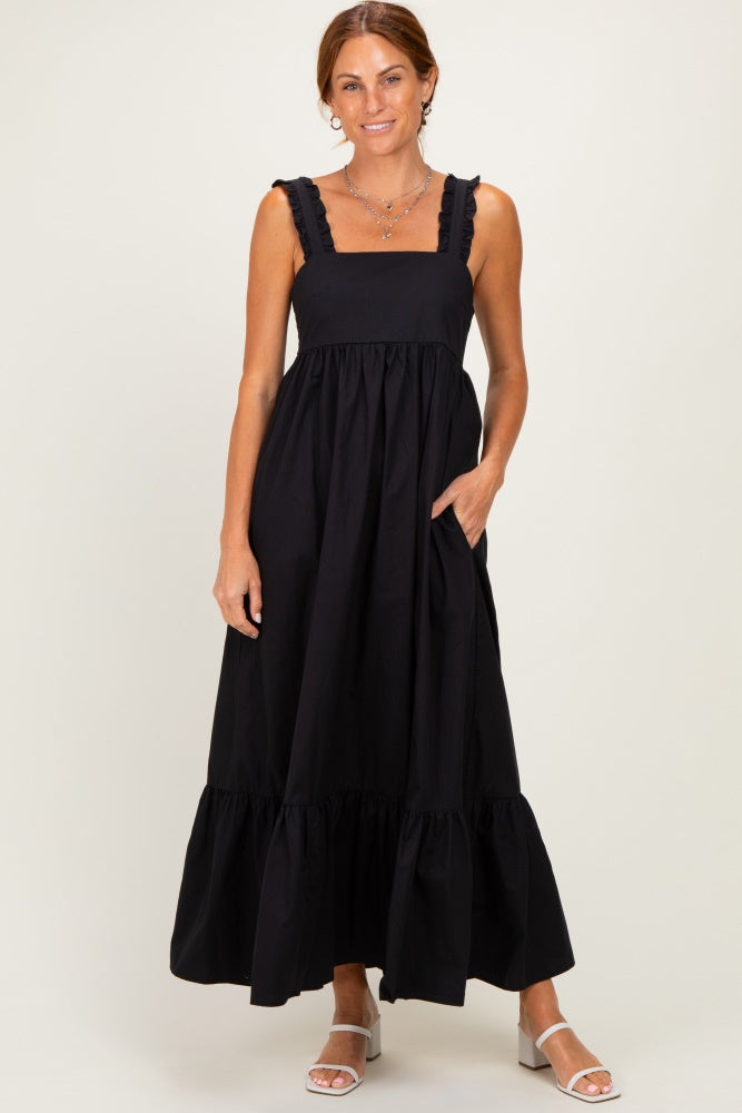 Black Cutout Tie Back Maternity Midi Dress
