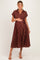 Brown Polka Dot Pleated Maternity Midi Dress