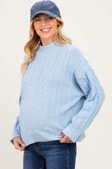 Light Blue Oversized Cable Knit Maternity Sweater