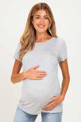 Heather Grey Basic Short Sleeve Maternity Top
