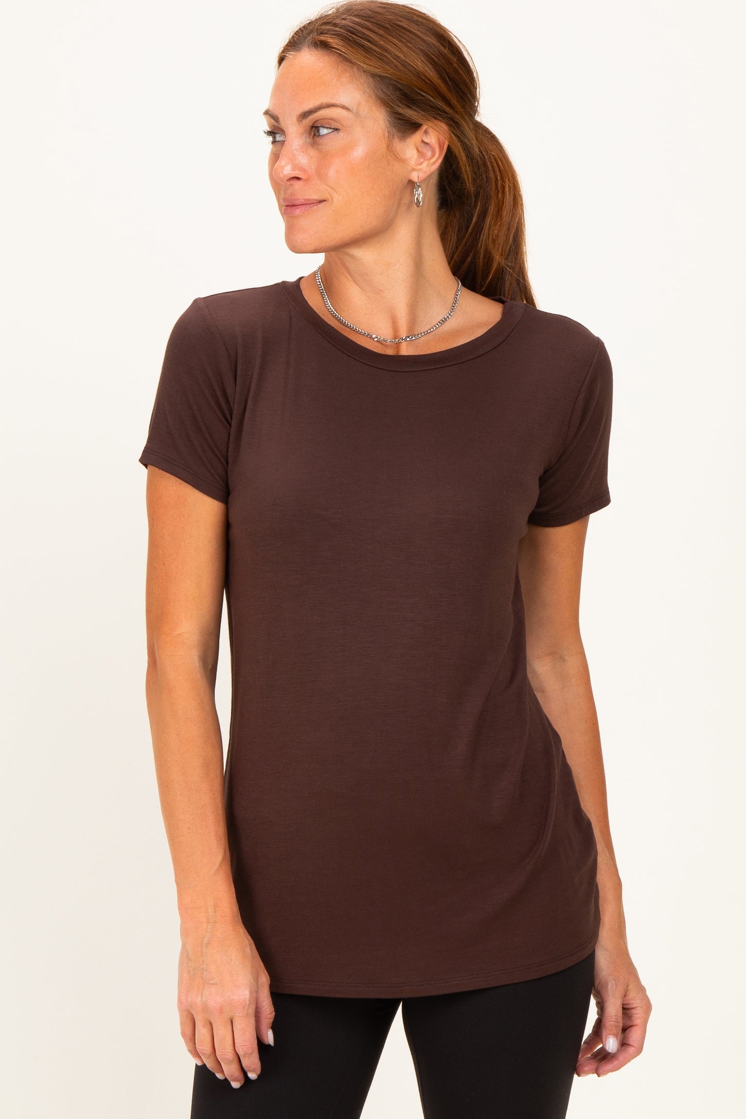 Brown Basic Short Sleeve Maternity Top