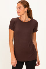 Brown Basic Short Sleeve Maternity Top